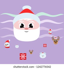 Christmas card, Santa snowman deer bear bag, vector background