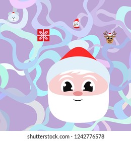 Christmas card, Santa snowman deer bear bag, vector background