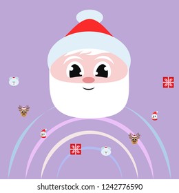 Christmas card, Santa snowman deer bear bag, vector background