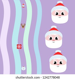 Christmas card, Santa snowman deer bear bag, vector background