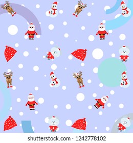 Christmas card, Santa snowman deer bear bag, vector background