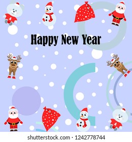 Christmas card, Santa snowman deer bear bag, vector background