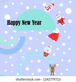 Christmas card, Santa snowman deer bear bag, vector background