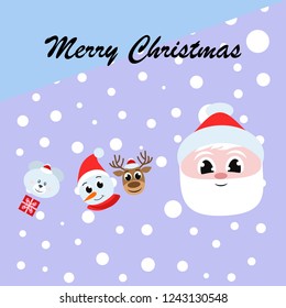 Christmas card, Santa snowman deer bear bag, vector background