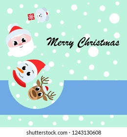 Christmas card, Santa snowman deer bear bag, vector background