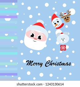 Christmas card, Santa snowman deer bear bag, vector background