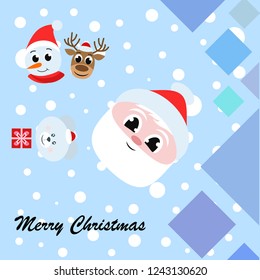 Christmas card, Santa snowman deer bear bag, vector background