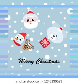 Christmas card, Santa snowman deer bear bag, vector background