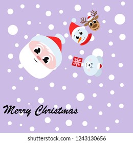 Christmas card, Santa snowman deer bear bag, vector background