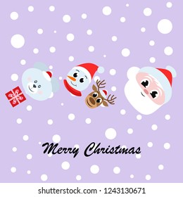 Christmas card, Santa snowman deer bear bag, vector background