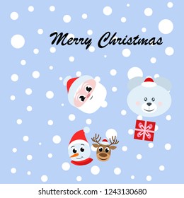 Christmas card, Santa snowman deer bear bag, vector background