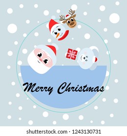 Christmas card, Santa snowman deer bear bag, vector background