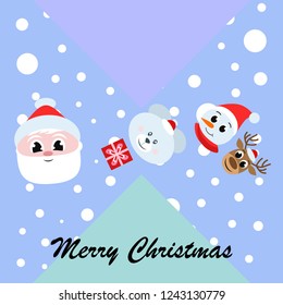 Christmas card, Santa snowman deer bear bag, vector background
