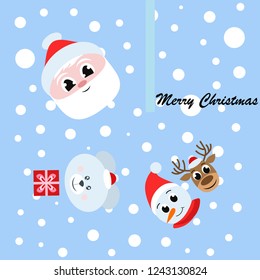 Christmas card, Santa snowman deer bear bag, vector background