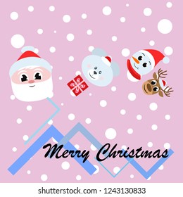 Christmas card, Santa snowman deer bear bag, vector background