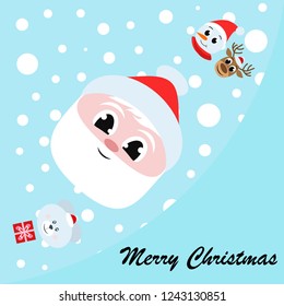 Christmas card, Santa snowman deer bear bag, vector background