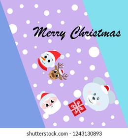 Christmas card, Santa snowman deer bear bag, vector background