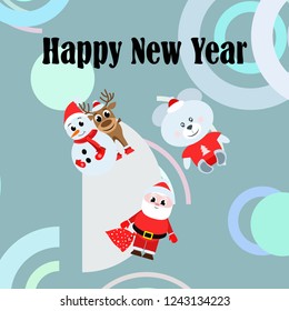 Christmas card, Santa snowman deer bear bag, vector background