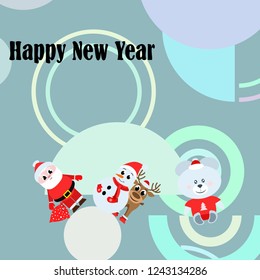 Christmas card, Santa snowman deer bear bag, vector background