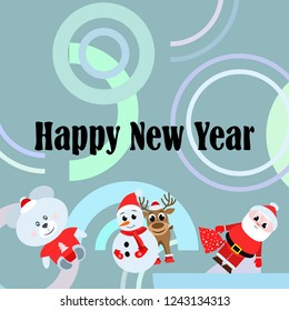 Christmas card, Santa snowman deer bear bag, vector background
