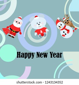 Christmas card, Santa snowman deer bear bag, vector background