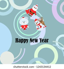 Christmas card, Santa snowman deer bear bag, vector background
