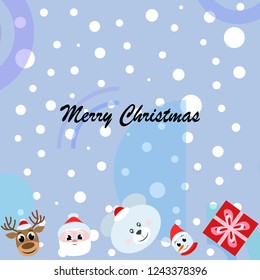 Christmas card, Santa snowman deer bear bag, vector background