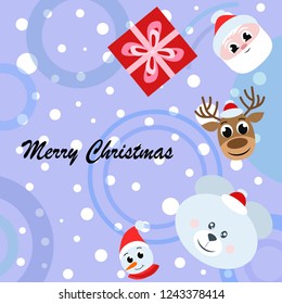 Christmas card, Santa snowman deer bear bag, vector background