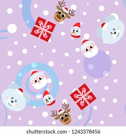Christmas card, Santa snowman deer bear bag, vector background