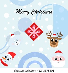 Christmas card, Santa snowman deer bear bag, vector background