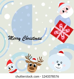 Christmas card, Santa snowman deer bear bag, vector background