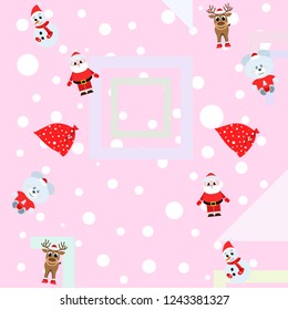 Christmas card, Santa snowman deer bear bag, vector background