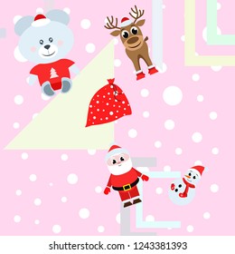 Christmas card, Santa snowman deer bear bag, vector background