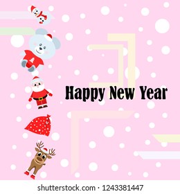 Christmas card, Santa snowman deer bear bag, vector background