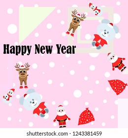 Christmas card, Santa snowman deer bear bag, vector background