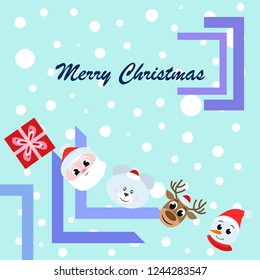Christmas card, Santa snowman deer bear bag, vector background