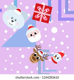 Christmas card, Santa snowman deer bear bag, vector background