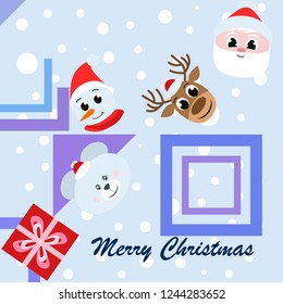 Christmas card, Santa snowman deer bear bag, vector background
