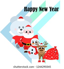 Christmas card, Santa snowman deer bear bag, vector background