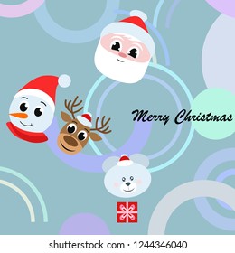 Christmas card, Santa snowman deer bear bag, vector background