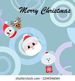 Christmas card, Santa snowman deer bear bag, vector background