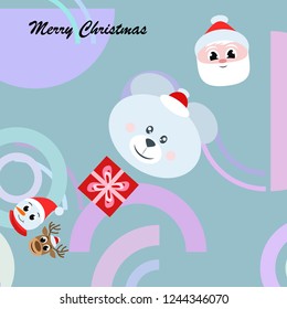 Christmas card, Santa snowman deer bear bag, vector background