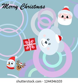 Christmas card, Santa snowman deer bear bag, vector background