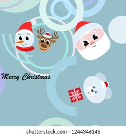 Christmas card, Santa snowman deer bear bag, vector background
