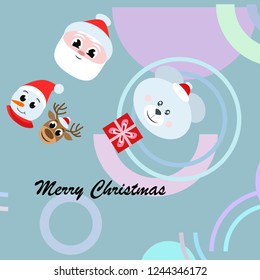 Christmas card, Santa snowman deer bear bag, vector background