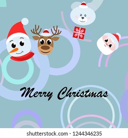 Christmas card, Santa snowman deer bear bag, vector background