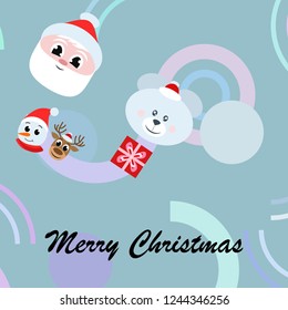 Christmas card, Santa snowman deer bear bag, vector background