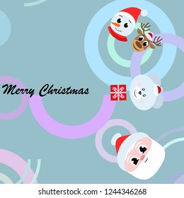 Christmas card, Santa snowman deer bear bag, vector background