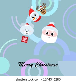 Christmas card, Santa snowman deer bear bag, vector background
