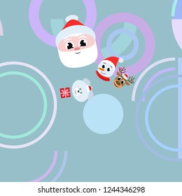 Christmas card, Santa snowman deer bear bag, vector background